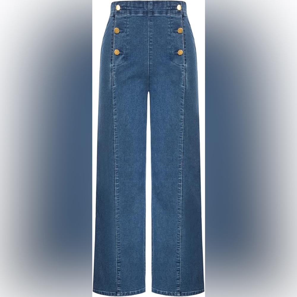 Belle Poque NWT High Rise Wide Leg Button Front Stretch Denim Jeans XL